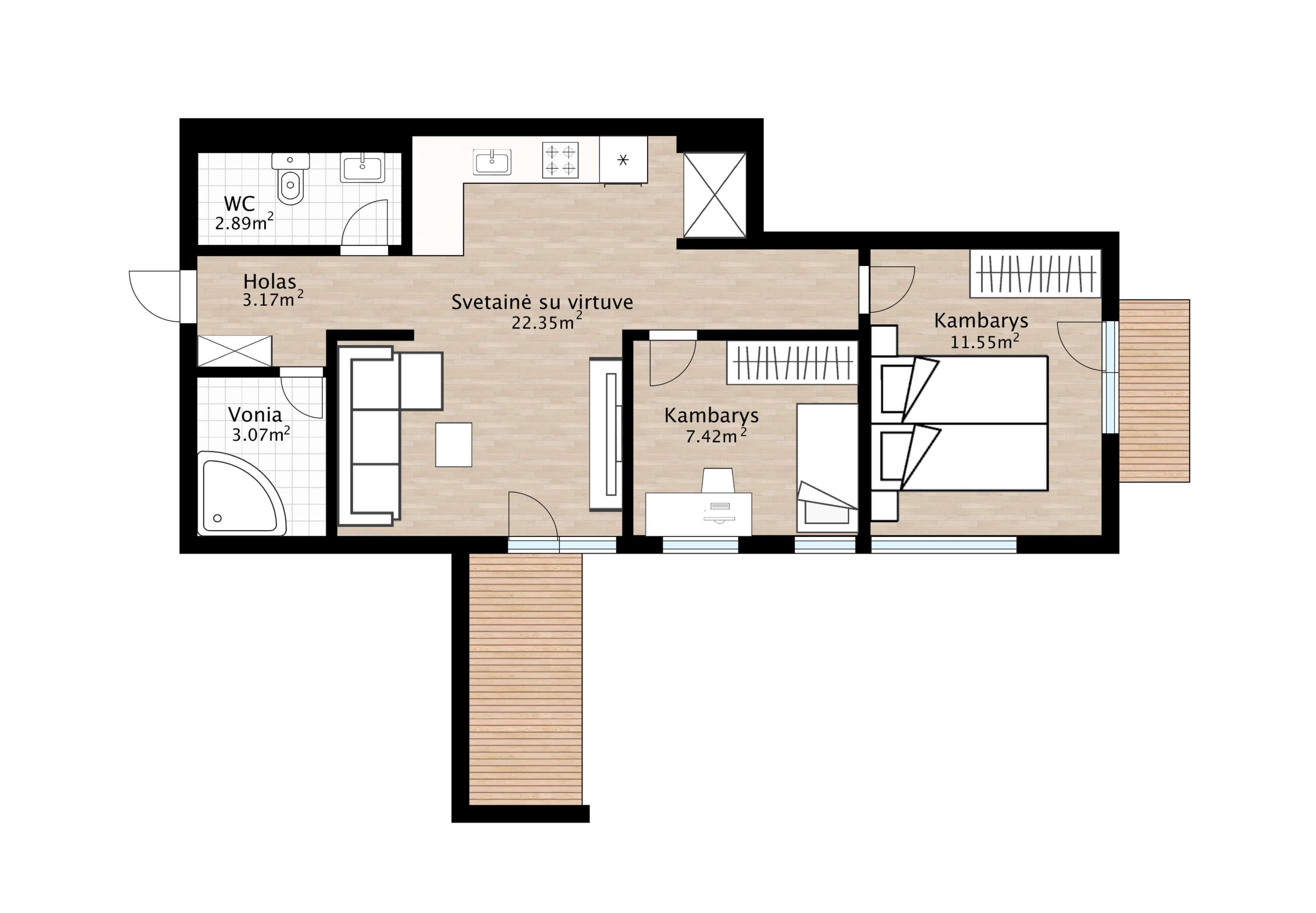 Parduodamas naujos statybos 3-jų kambarių butas Raudondvaryje!